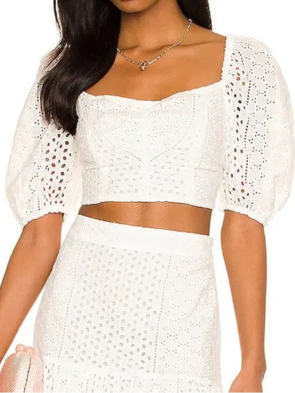 Karina Grimaldi Paros White Eyelet Off-Shoulder Top